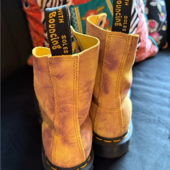 Dr. Martens Tye Dye Yellow & Purple w/ Black Boots - Picture 2 of 3